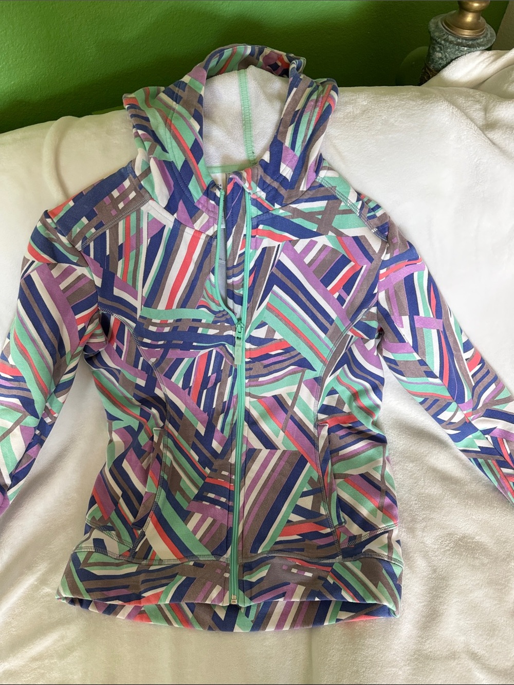 Athleta Girl Multicolor Striped Zip Hoodie with Mint Trim